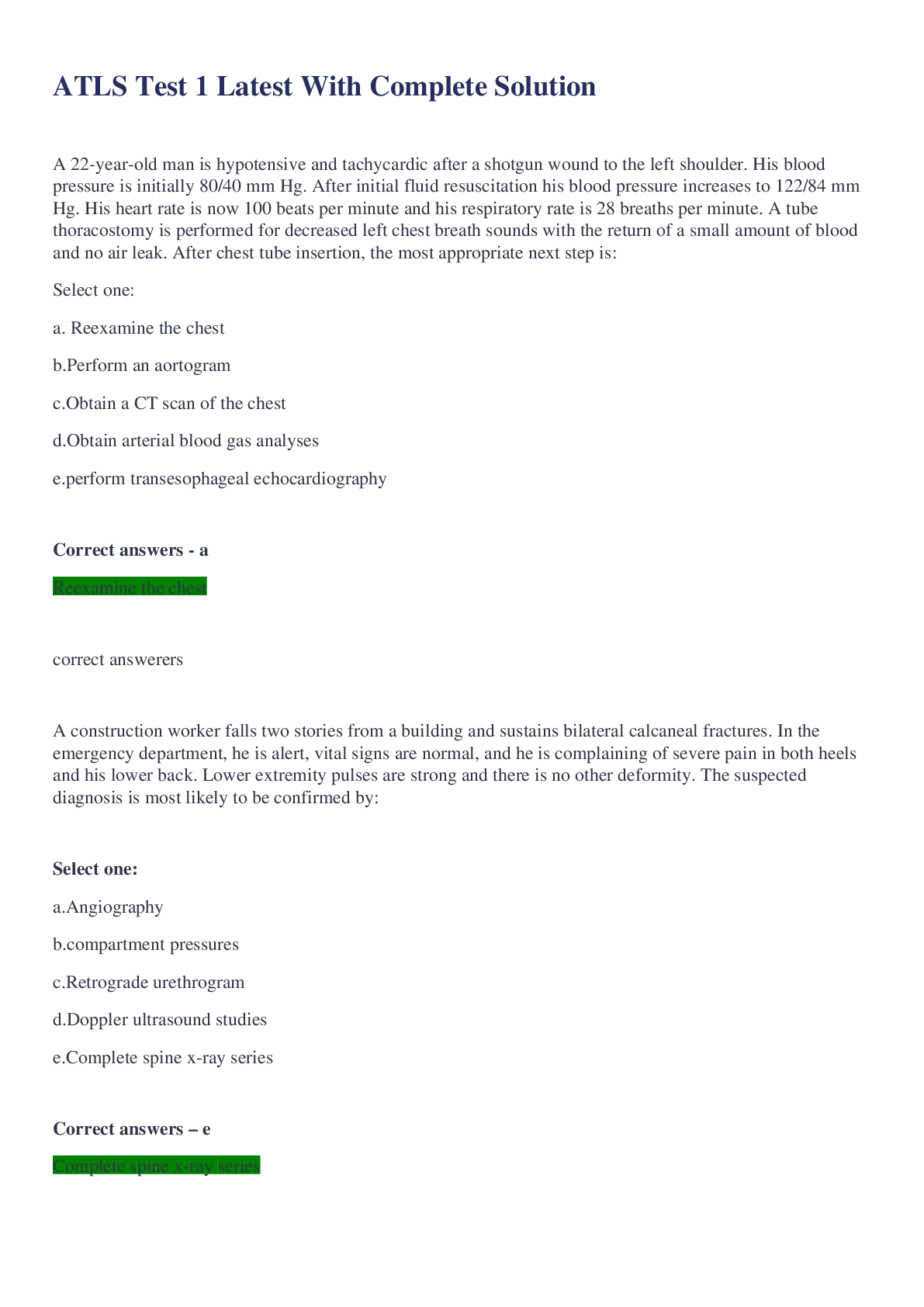 Preview image for ATLS Pre Test QUESTIN AND ANSWERS 2022